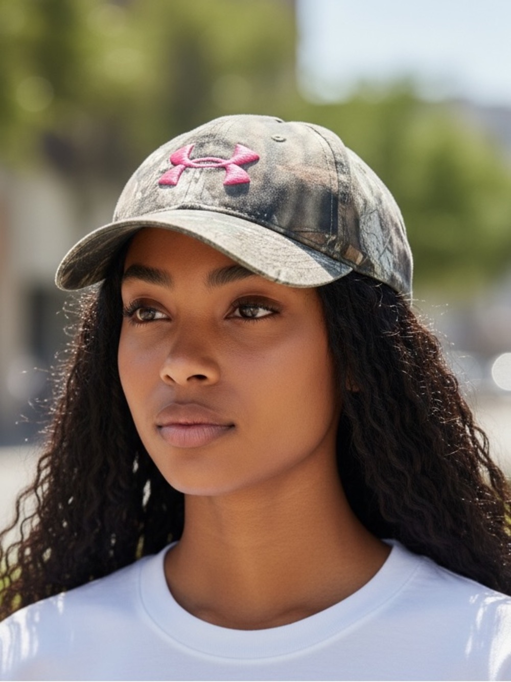 Under Armour Camo Baseball Cap with Pink Logo
